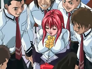 Redhead hentai schoolgirl gangbanged by friends