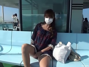 Cute japanese brunette masturbates in public