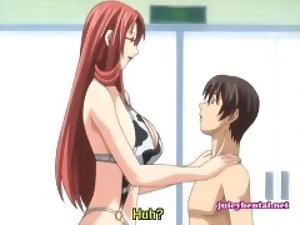 Busty anime cutie have sex in the water