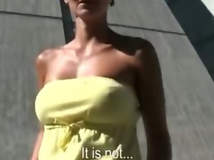 Busty euro sweetie rides sucks and rides cock in public in need for some cash