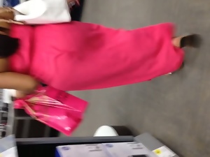 Fat black Milf ass in pink see thru dress
