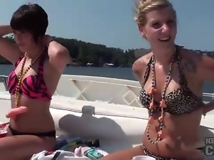 Topless small tits chicks on house boat