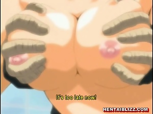 Busty hentai groupsex by pervert guy in the bathtub