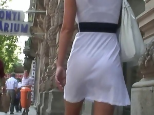 Upskirt And Sheer White Dress