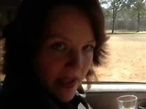 Amateur milf jerking cock and drinking cum in her car