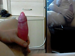cumplay, wanking with a used condom