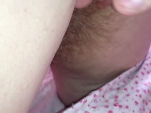 wife watches tv on all 4s as i stroke her long pubes