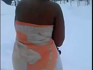 Black Woman Naked in the Snow in Public
