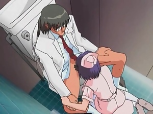 Anime nurse sucks a dick from her knees