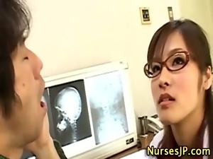 Japanese nurse slut sucks horny patient cock