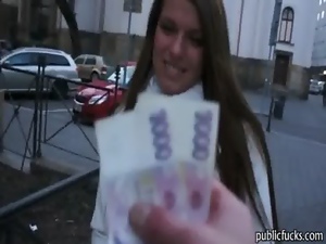 Busty Czech babe sucks and rides a cock after taking money