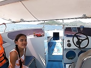 Rented a boat for a day and had sex on it with Asian teen GF