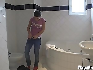 European gf takes extreme cock riding after shower