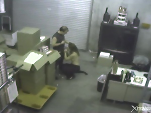 Blowjob in the warehouse caught on security camera